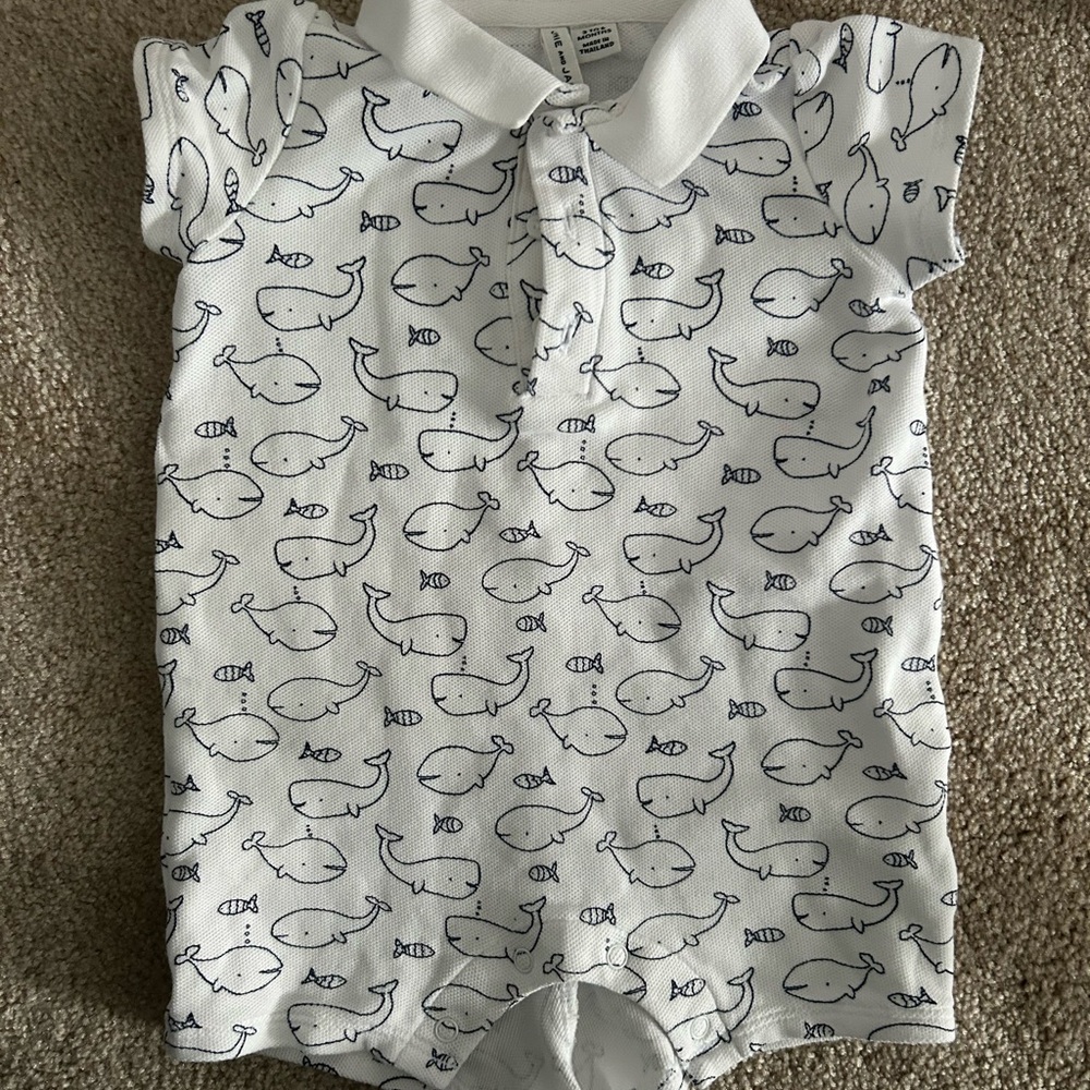 Janie and Jack White Romper with Whale Pattern